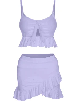 Hot Retro Stage 1950s Spaghetti Strap Solid Ruffles Swimsuit & Cover-Up