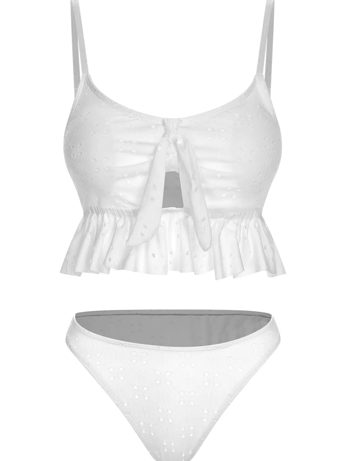 Hot Retro Stage 1950s Spaghetti Strap Solid Ruffles Swimsuit & Cover-Up