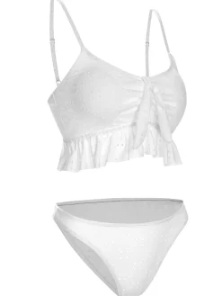 Hot Retro Stage 1950s Spaghetti Strap Solid Ruffles Swimsuit & Cover-Up