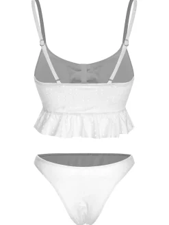 Hot Retro Stage 1950s Spaghetti Strap Solid Ruffles Swimsuit & Cover-Up