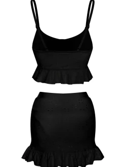 Hot Retro Stage 1950s Spaghetti Strap Solid Ruffles Swimsuit & Cover-Up