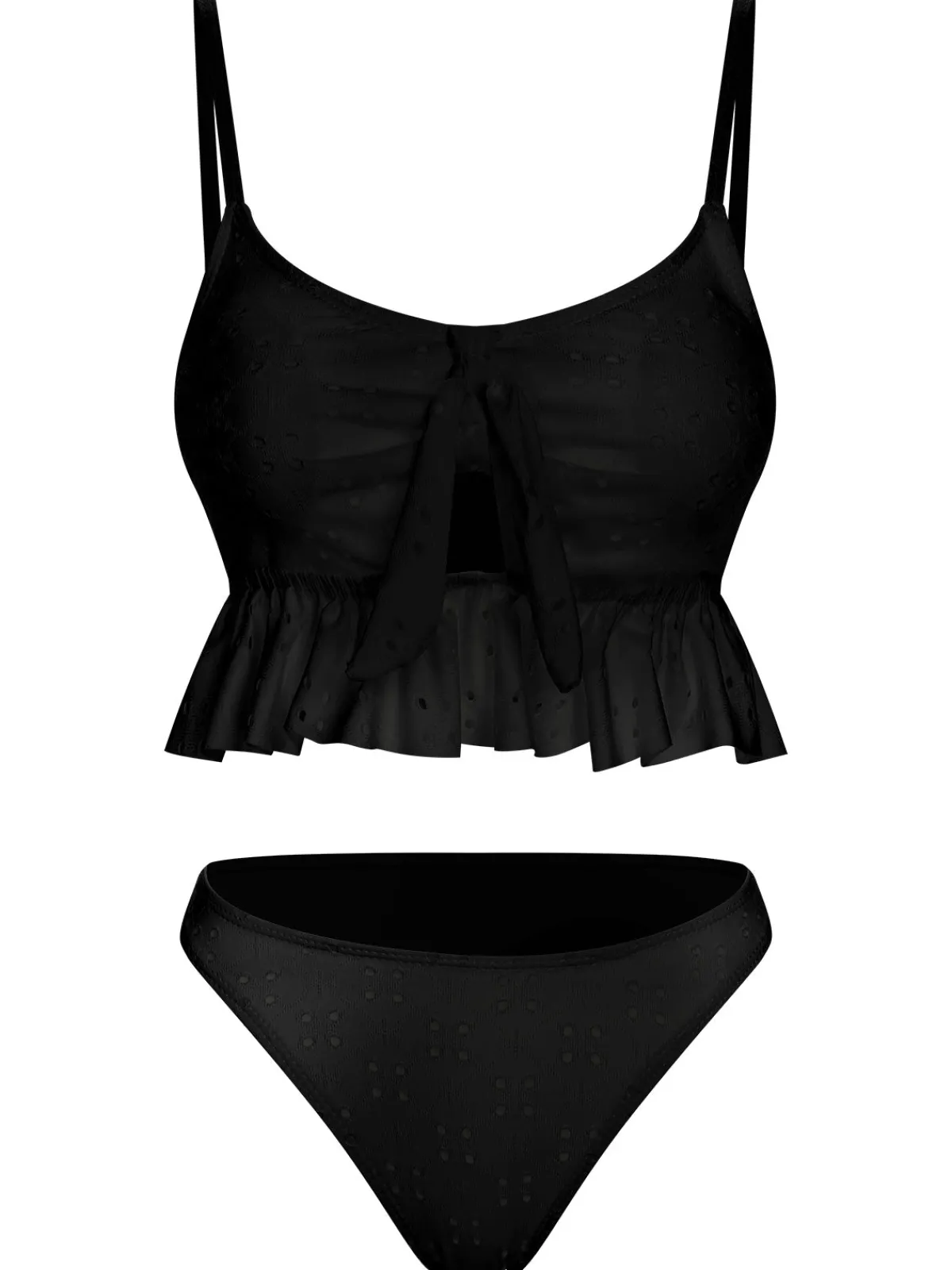 Hot Retro Stage 1950s Spaghetti Strap Solid Ruffles Swimsuit & Cover-Up