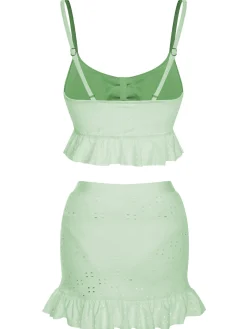 Hot Retro Stage 1950s Spaghetti Strap Solid Ruffles Swimsuit & Cover-Up