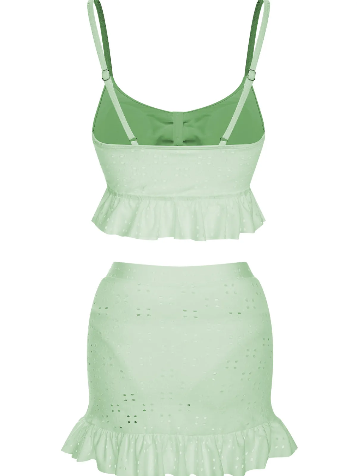 Hot Retro Stage 1950s Spaghetti Strap Solid Ruffles Swimsuit & Cover-Up