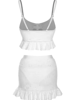 Hot Retro Stage 1950s Spaghetti Strap Solid Ruffles Swimsuit & Cover-Up
