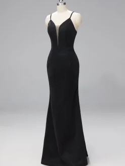 Best Retro Stage 1930s Spaghetti Straps Bridesmaid Maxi Dress Black