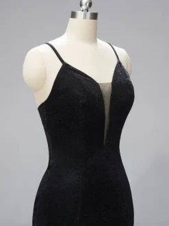 Best Retro Stage 1930s Spaghetti Straps Bridesmaid Maxi Dress Black