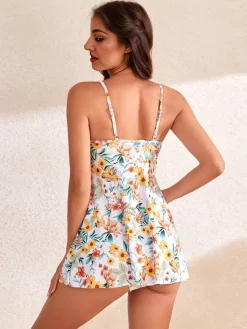 Hot Retro Stage 1940s Spaghetti Straps Floral Print Skirt Swimsuit