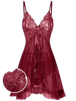 Hot Retro Stage 1950s Spaghetti Straps Lace Sheer Nightdress