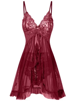 Hot Retro Stage 1950s Spaghetti Straps Lace Sheer Nightdress