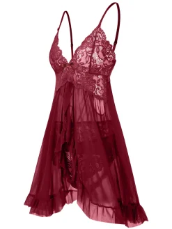 Hot Retro Stage 1950s Spaghetti Straps Lace Sheer Nightdress