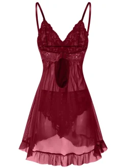 Hot Retro Stage 1950s Spaghetti Straps Lace Sheer Nightdress