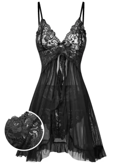 Hot Retro Stage 1950s Spaghetti Straps Lace Sheer Nightdress