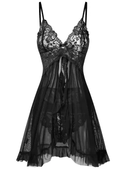 Hot Retro Stage 1950s Spaghetti Straps Lace Sheer Nightdress