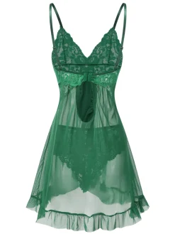 Online Retro Stage 1950s Spaghetti Straps Lace Sheer Nightdress