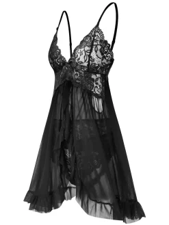 Online Retro Stage 1950s Spaghetti Straps Lace Sheer Nightdress