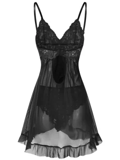 Online Retro Stage 1950s Spaghetti Straps Lace Sheer Nightdress
