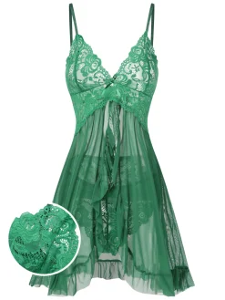 Online Retro Stage 1950s Spaghetti Straps Lace Sheer Nightdress