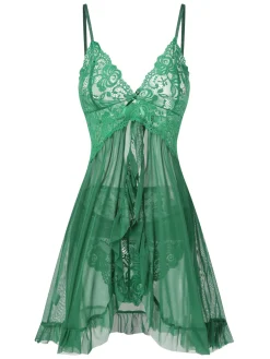 Online Retro Stage 1950s Spaghetti Straps Lace Sheer Nightdress