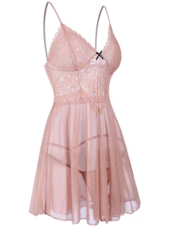 Clearance Retro Stage 1960s Spaghetti Straps Lace Sheer Nightgown
