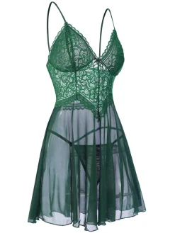 Clearance Retro Stage 1960s Spaghetti Straps Lace Sheer Nightgown