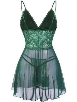 Clearance Retro Stage 1960s Spaghetti Straps Lace Sheer Nightgown