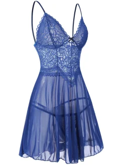Clearance Retro Stage 1960s Spaghetti Straps Lace Sheer Nightgown