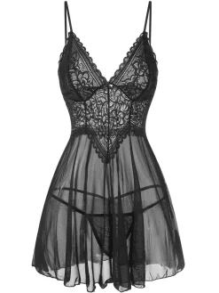 Clearance Retro Stage 1960s Spaghetti Straps Lace Sheer Nightgown