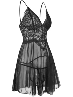 Clearance Retro Stage 1960s Spaghetti Straps Lace Sheer Nightgown