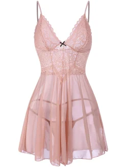 Best Retro Stage 1960s Spaghetti Straps Lace Sheer Nightgown