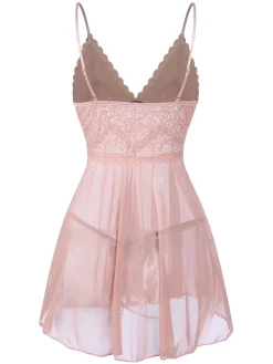 Best Retro Stage 1960s Spaghetti Straps Lace Sheer Nightgown