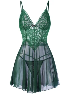 Best Retro Stage 1960s Spaghetti Straps Lace Sheer Nightgown