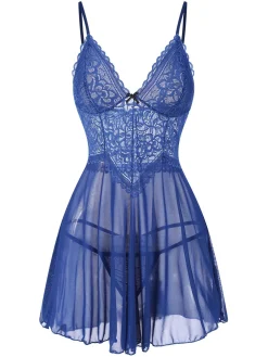 Best Retro Stage 1960s Spaghetti Straps Lace Sheer Nightgown