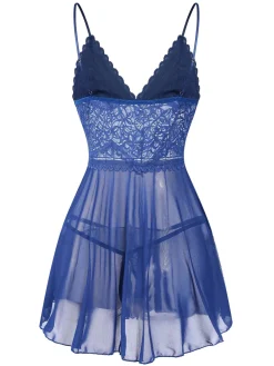 Best Retro Stage 1960s Spaghetti Straps Lace Sheer Nightgown
