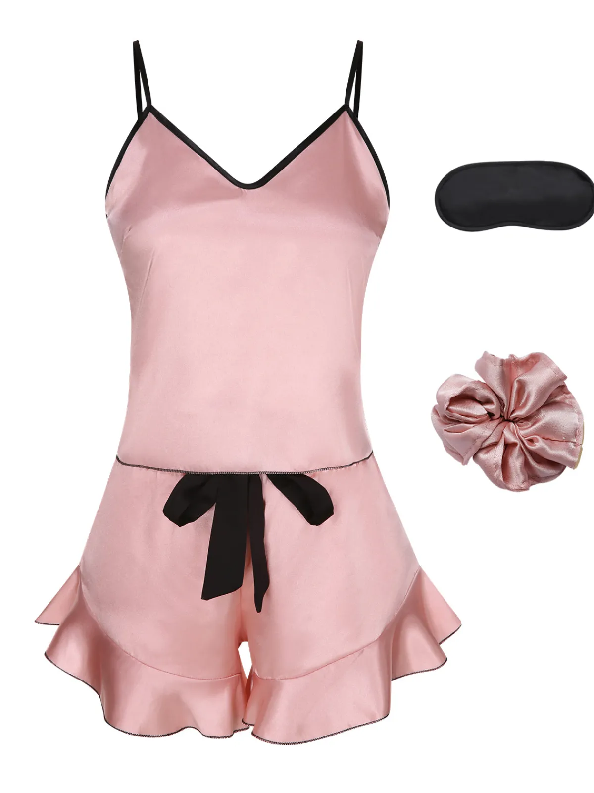Best Retro Stage 1970s Spaghetti Straps Satin Ribbon Pajamas