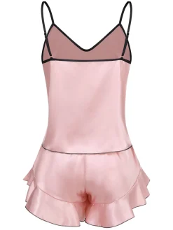 Best Retro Stage 1970s Spaghetti Straps Satin Ribbon Pajamas