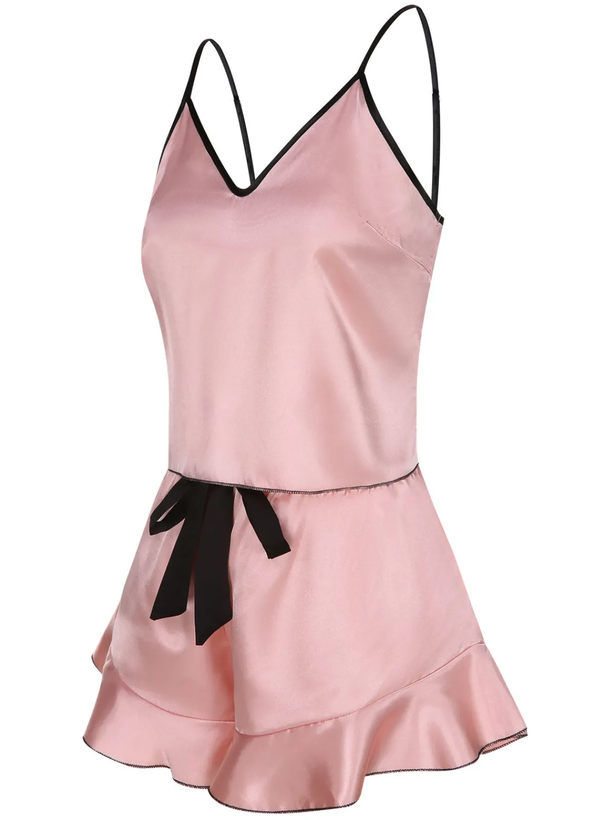 Best Retro Stage 1970s Spaghetti Straps Satin Ribbon Pajamas