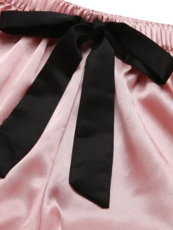 Best Retro Stage 1970s Spaghetti Straps Satin Ribbon Pajamas