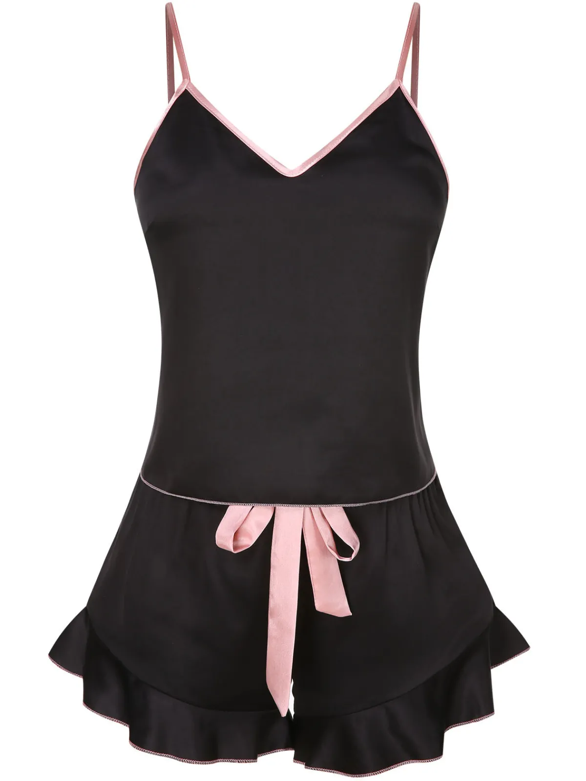 Best Retro Stage 1970s Spaghetti Straps Satin Ribbon Pajamas