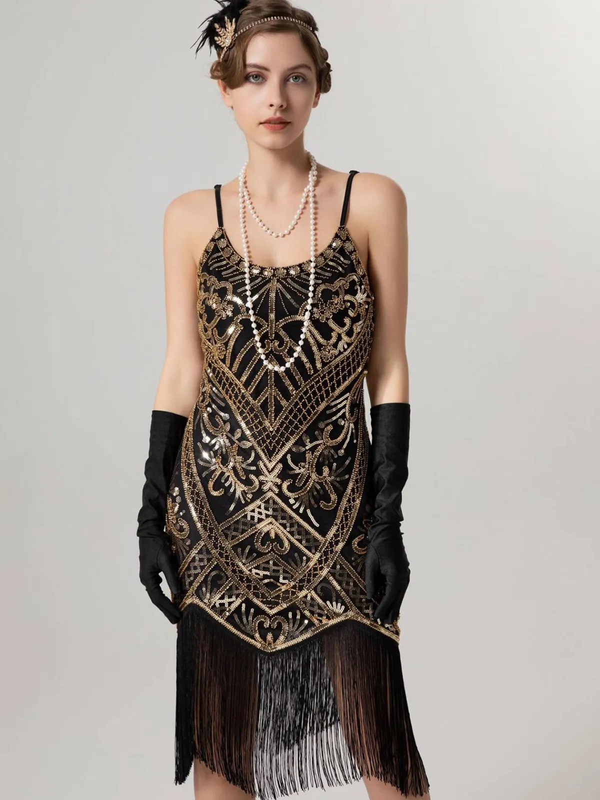 Clearance Retro Stage 1920s Spaghetti Straps Sequined Tassel Flapper Dress