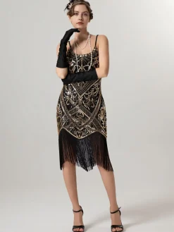 Clearance Retro Stage 1920s Spaghetti Straps Sequined Tassel Flapper Dress