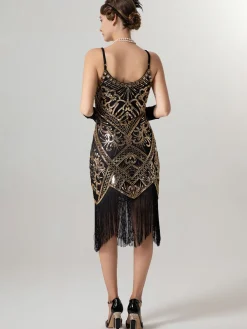 Clearance Retro Stage 1920s Spaghetti Straps Sequined Tassel Flapper Dress