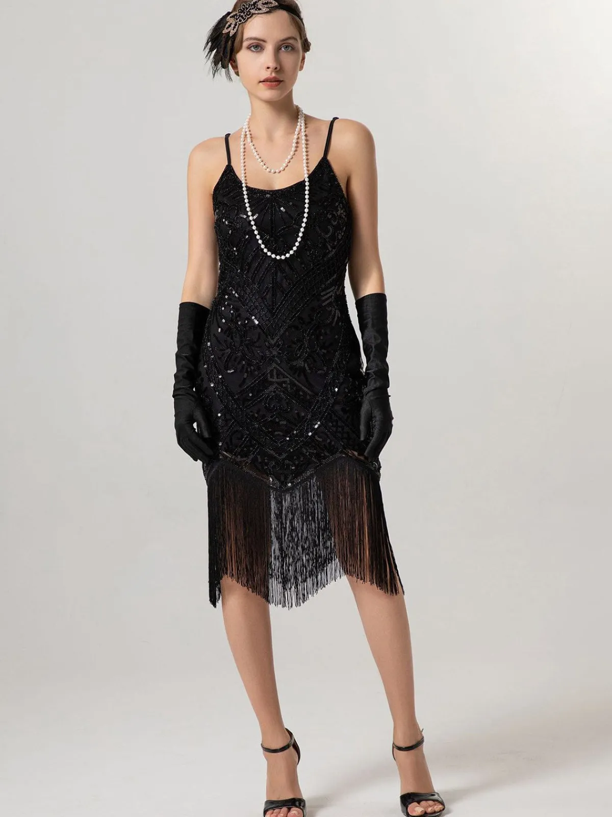 Clearance Retro Stage 1920s Spaghetti Straps Sequined Tassel Flapper Dress