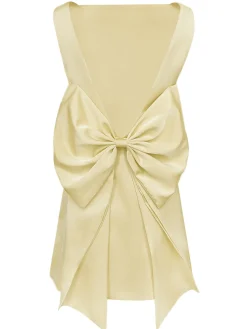 Sale Retro Stage 1960s Square Neck Back Bow Satin Dress