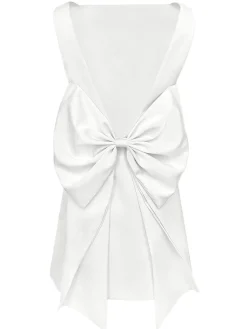 Sale Retro Stage 1960s Square Neck Back Bow Satin Dress