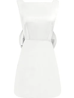 Sale Retro Stage 1960s Square Neck Back Bow Satin Dress