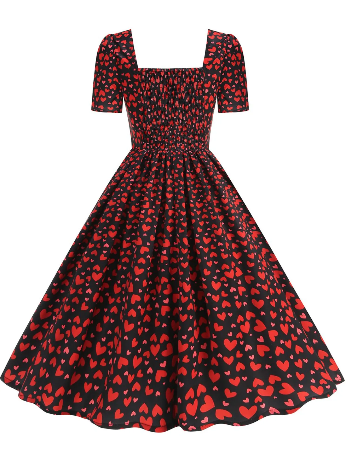 Online Retro Stage 1950s Square Neck Heart Dots Dress