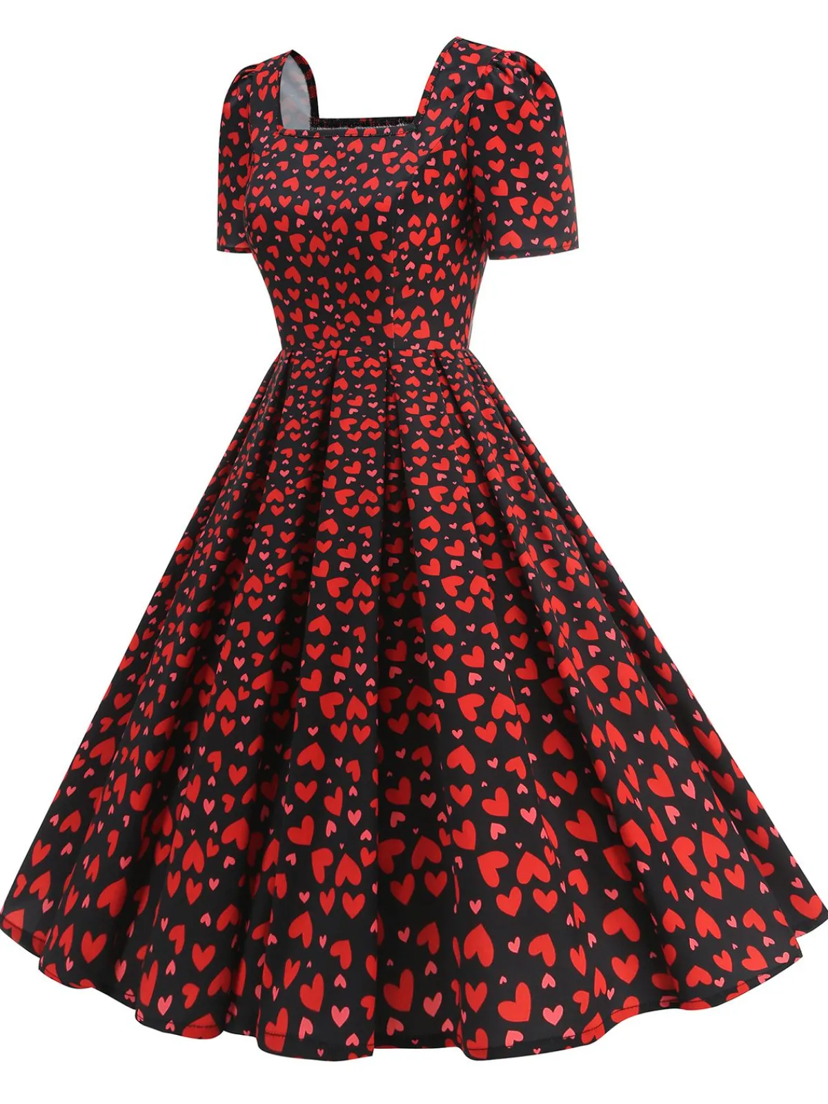 Online Retro Stage 1950s Square Neck Heart Dots Dress