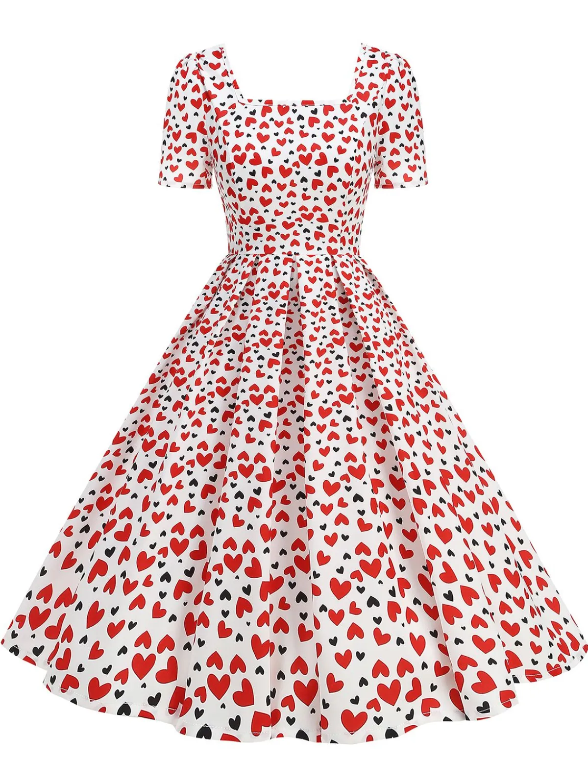 Online Retro Stage 1950s Square Neck Heart Dots Dress