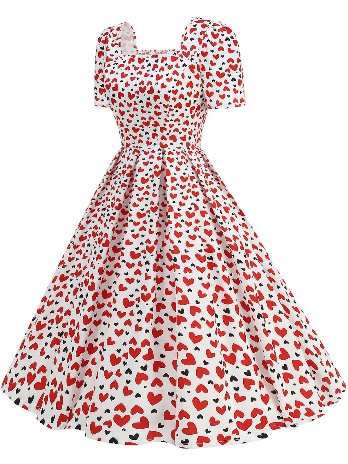 Online Retro Stage 1950s Square Neck Heart Dots Dress